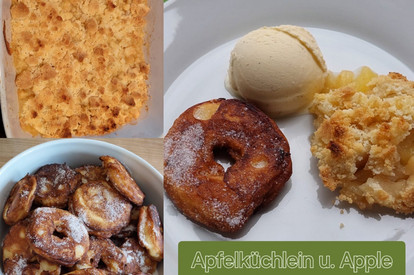 Apfelbeignets und Apple Crumble mit Vanilleeis