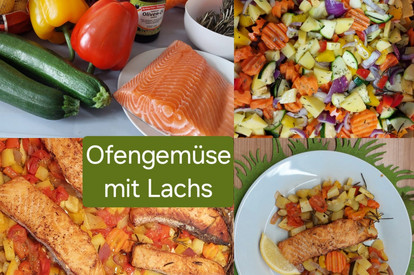 Lachsfilet auf Ofengemüse und Dip